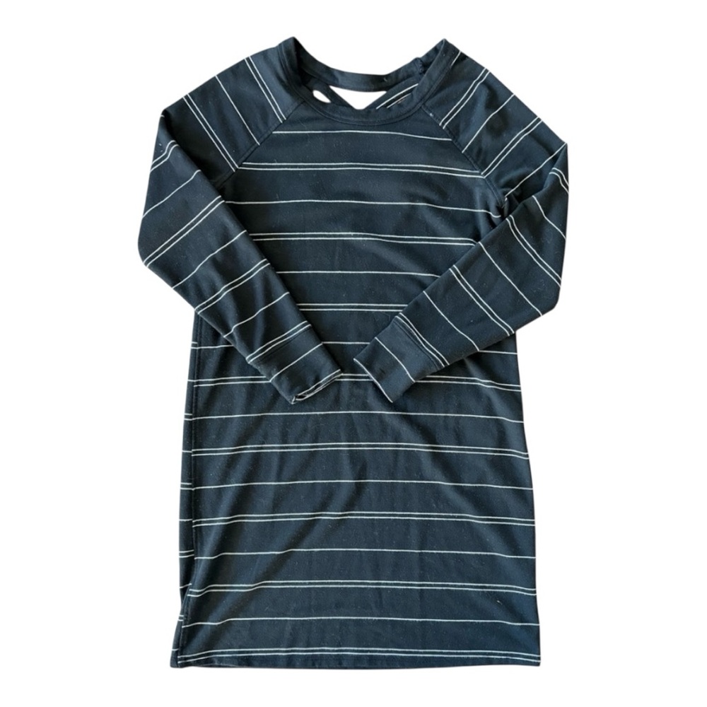 Black and White Striped Long Sleeve T-Shirt Dress